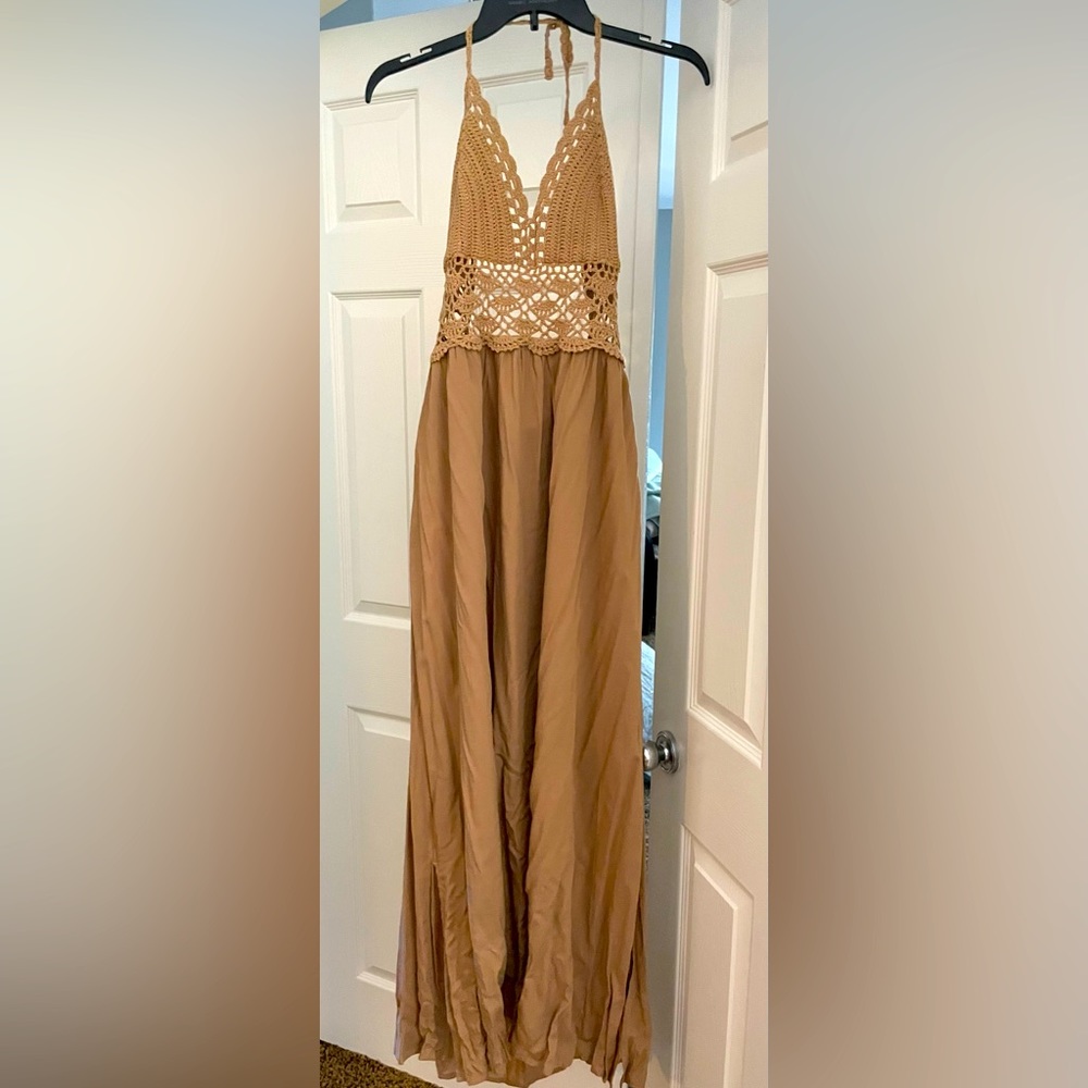 Crochet top, backless, maxi dress